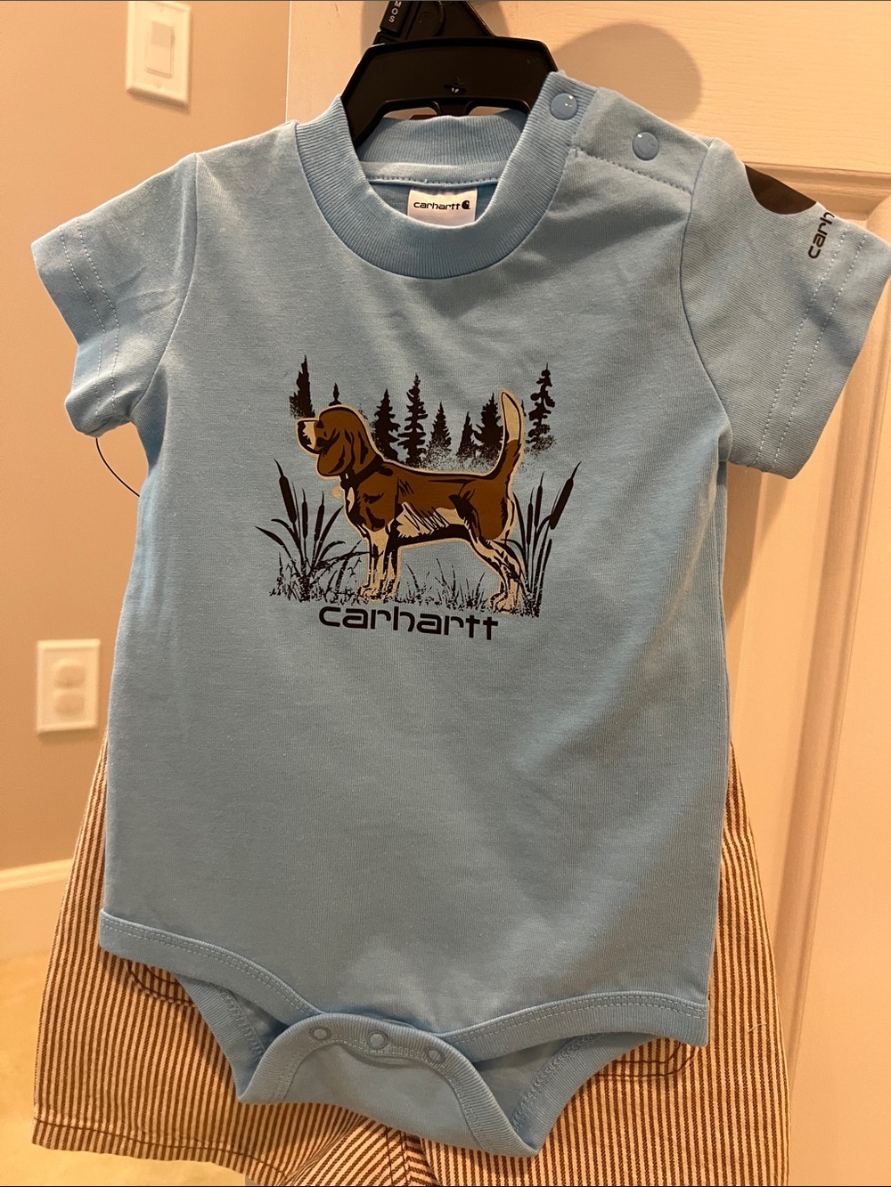 NWT! Carhartt Baby Striped Overalls + matching blue shirt - Picture 2 of 2